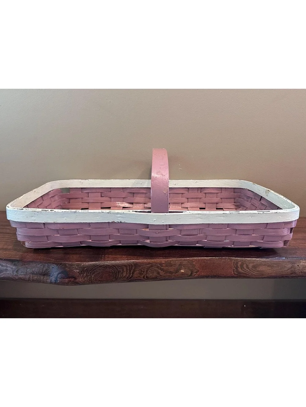Vintage Mauve Flower Collecting Long Wooden Basket